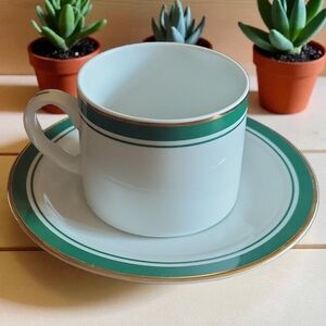 Vtg PHILIP KINGSLEY CLASSICS EMERALD Flat Cup & Saucer Gold Green Porcelain